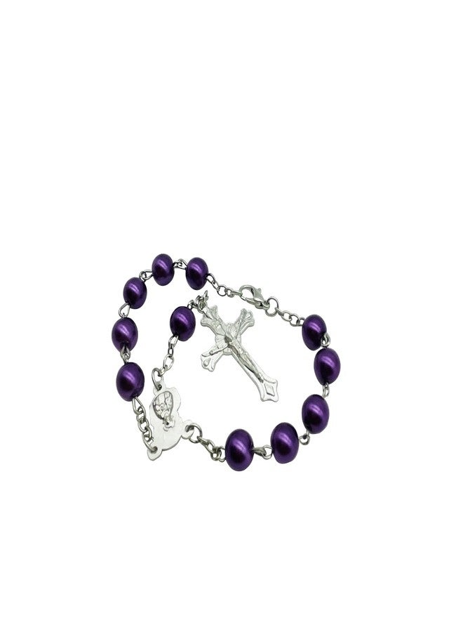 CACALOSS Catholic Purple Rosary Bead Bracelet Virgin Mary Cross Rosary Bead Bracelet for Car Hanging Baptism - Image 2
